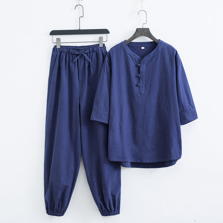 Comfortable men's linen blend two piece outfit, ideal for warm weather and relaxed style