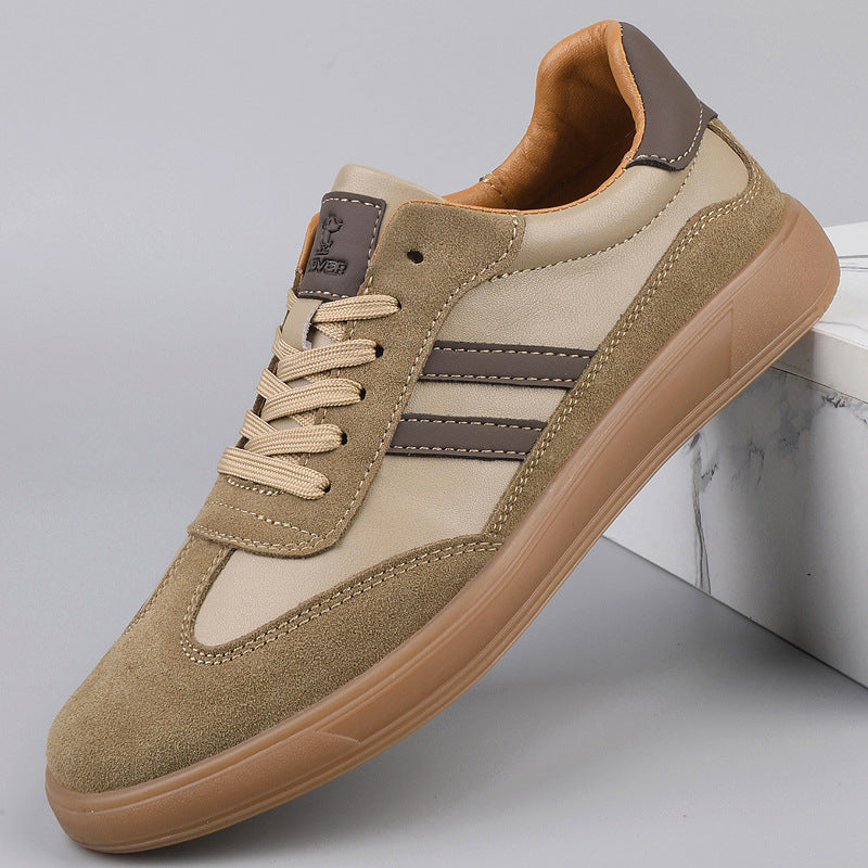 Comfortable men's beige retro sneakers, lace-up design, ideal for walking and casual daily wear.