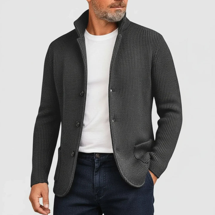 Men's fall fashion ribbed cardigan. Stylish button-front sweater, great for layering & comfort.