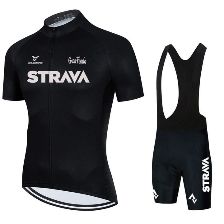 Breathable men's bike jersey and shorts set, black, perfect for road cycling sports apparel.