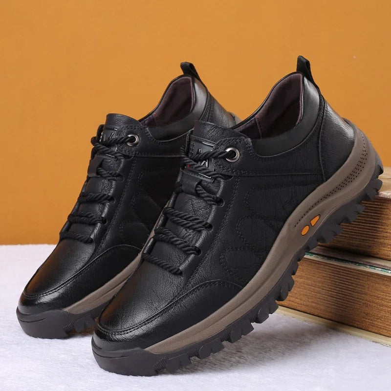 Men's rugged brown leather lace-up casual shoes, ideal for all-day comfort, daily wear & walking. Anti-slip sole.
