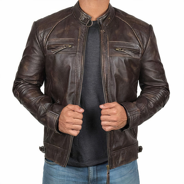 Men's urban style motorcycle jacket, perfect casual outerwear for city adventures & confident rides. Durable & comfortable.