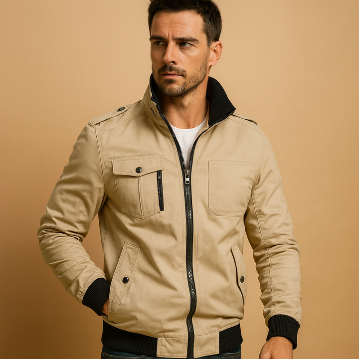 Versatile men's tactical bomber jacket, durable for outdoor activities & urban streetwear.