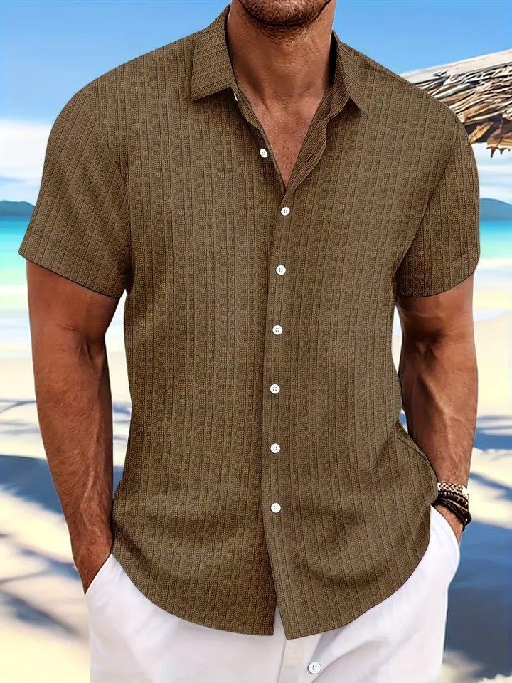 Men's short sleeve button down, an essential breathable shirt for casual men's style in warm weather.