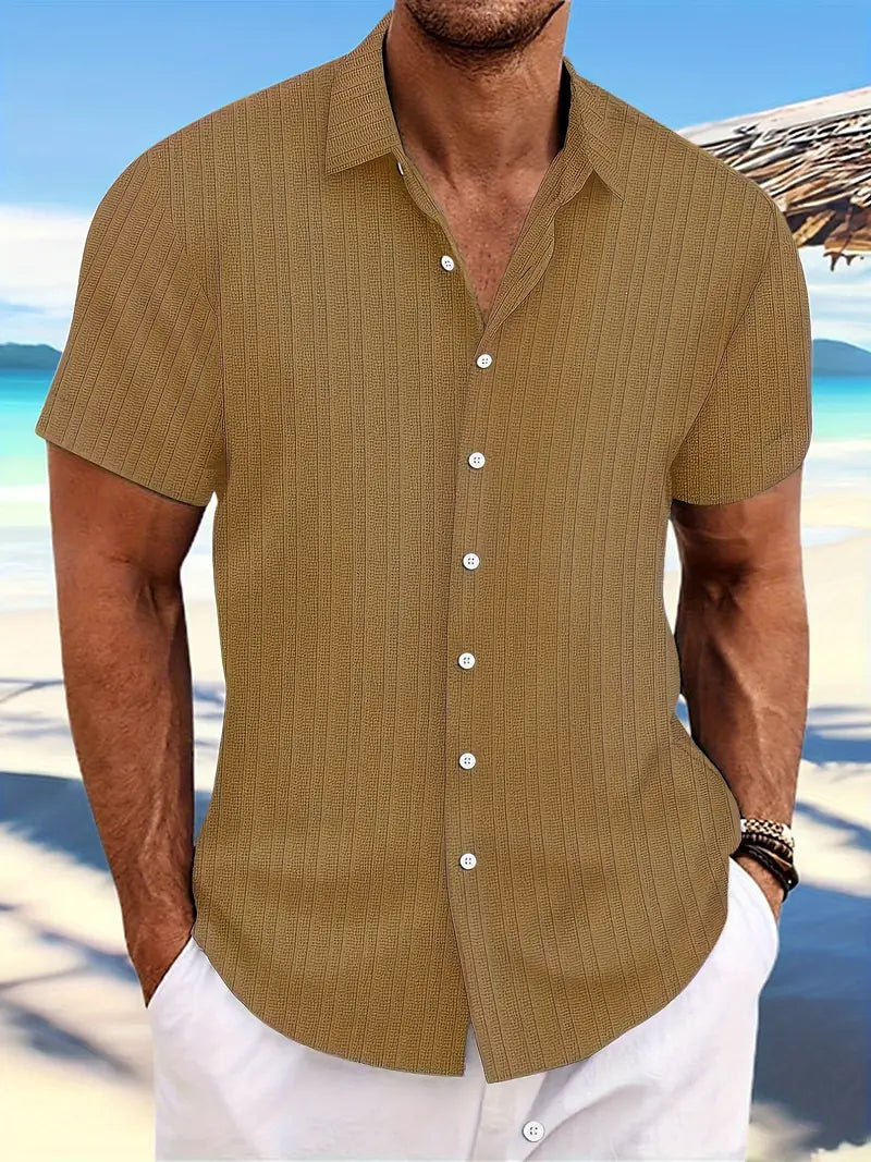 Versatile men's short sleeve button down shirt for everyday wear. Casual, breathable, & stylish summer top.