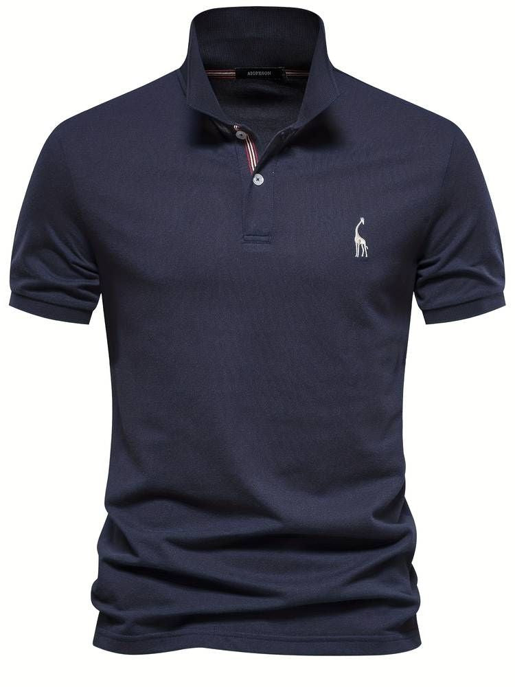 Versatile men's fashion polo shirt. Short sleeve with a fun giraffe, great for golf, casual, or everyday style.