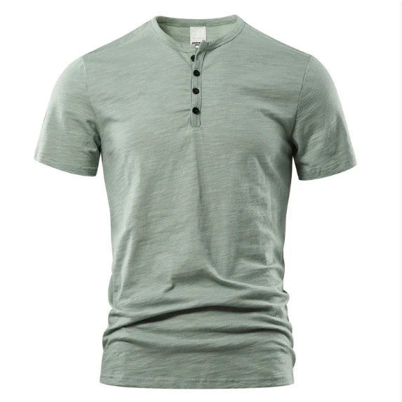 Casual men's short sleeve Henley t-shirt. Everyday comfort & summer fashion staple for men.