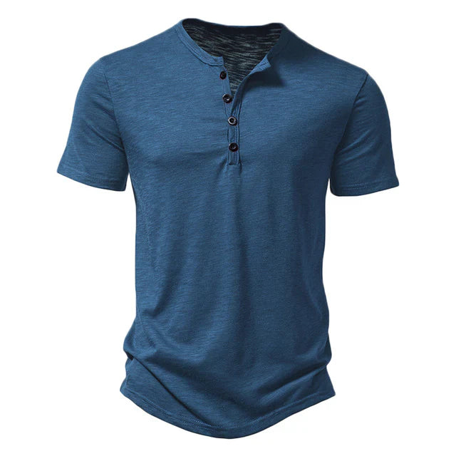 Men's casual short sleeve Henley shirt, excellent for daily wear & relaxed summer outfits.
