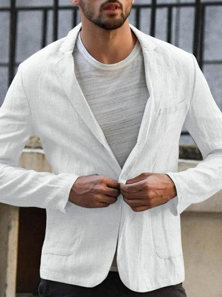 Lightweight men's summer blazer, single-breasted tailored jacket for smart casual & formal events.