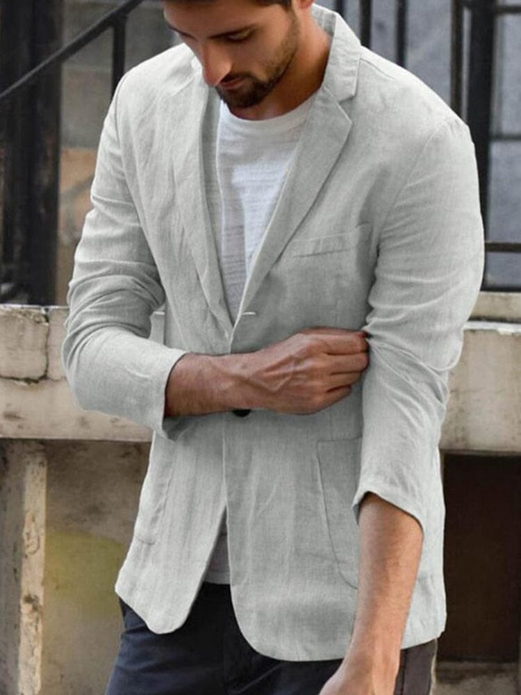 Classic men's single-breasted tailored blazer, a versatile summer jacket for semi-formal occasions.