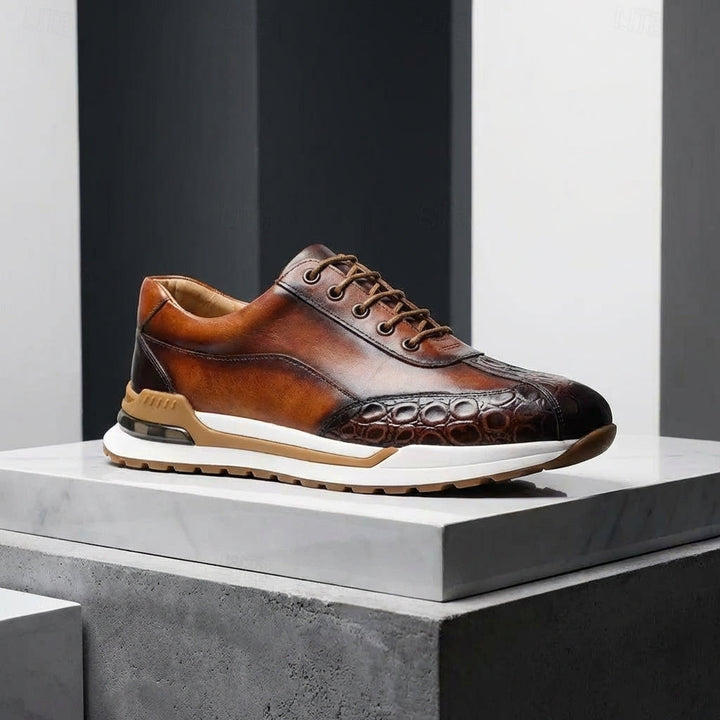 Brown men's sleek orthopedic casual sneakers, perfect for comfortable everyday fashion.