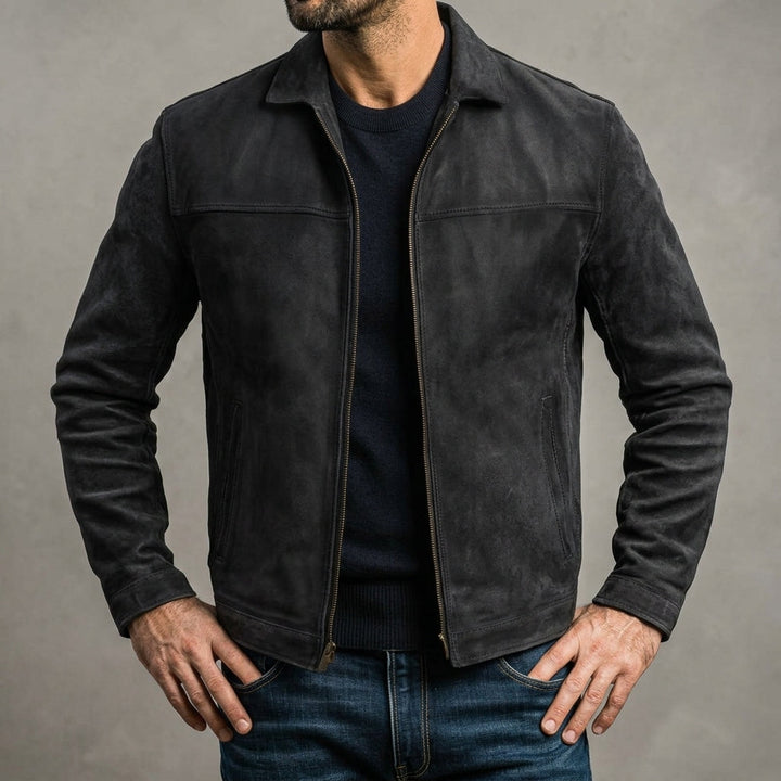 Stylish men's brown Sleek Carver jacket with a sleek design, a classic fit zipper outerwear for men.