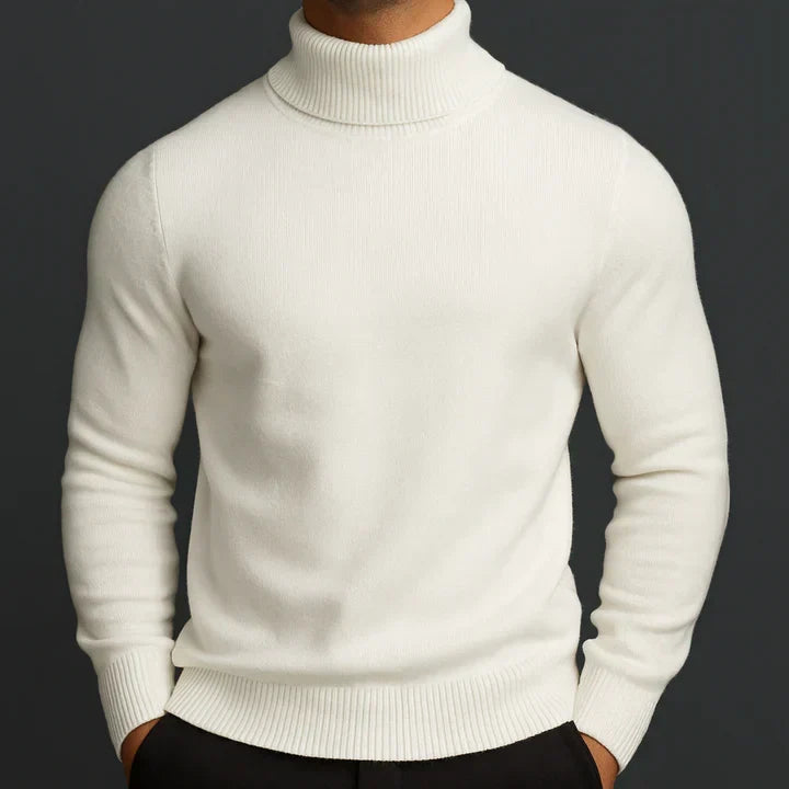 Men's sleek winter turtleneck sweater, offering refined style & comfort for cold weather fashion.