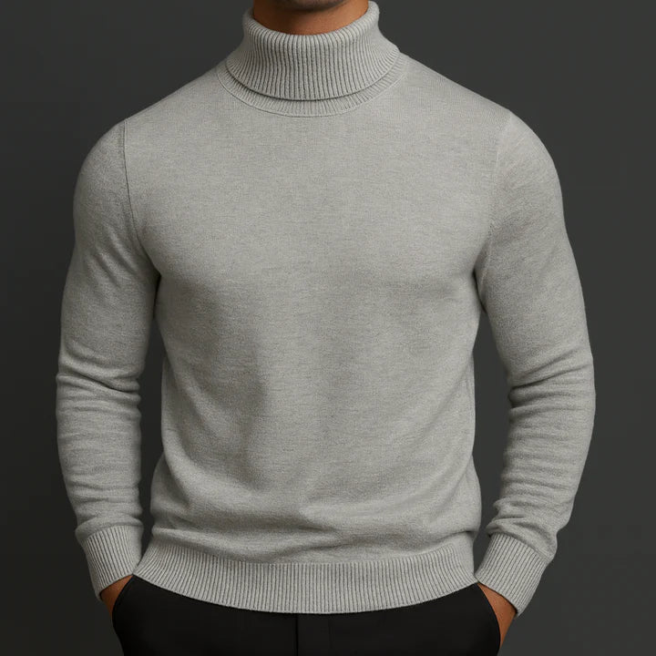 Elegant men's long-sleeve turtleneck sweater, perfect for sophisticated winter fashion & refined casual style.