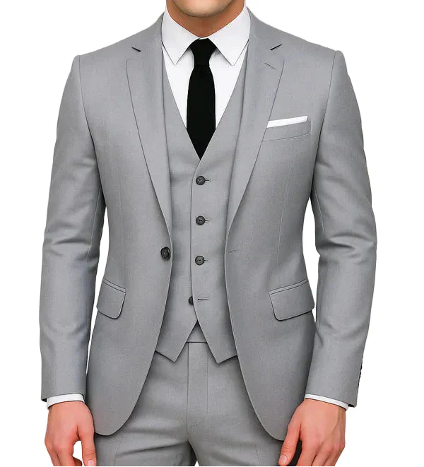 Elegant black men's 3-piece slim fit suit for a sharp look; suitable for business, formal events, and wedding guests.