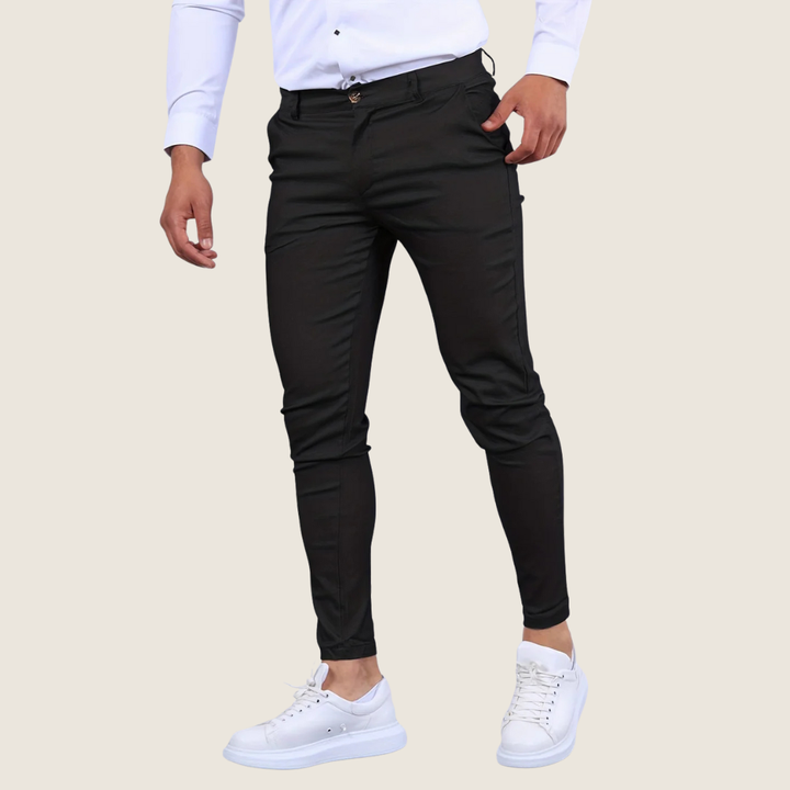 Men's office wear slim fit ankle pants, sleek tapered dress trousers for professional business fashion.