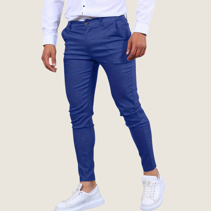 Tailored men's slim fit ankle pants, modern tapered dress trousers for a sleek and comfortable style.