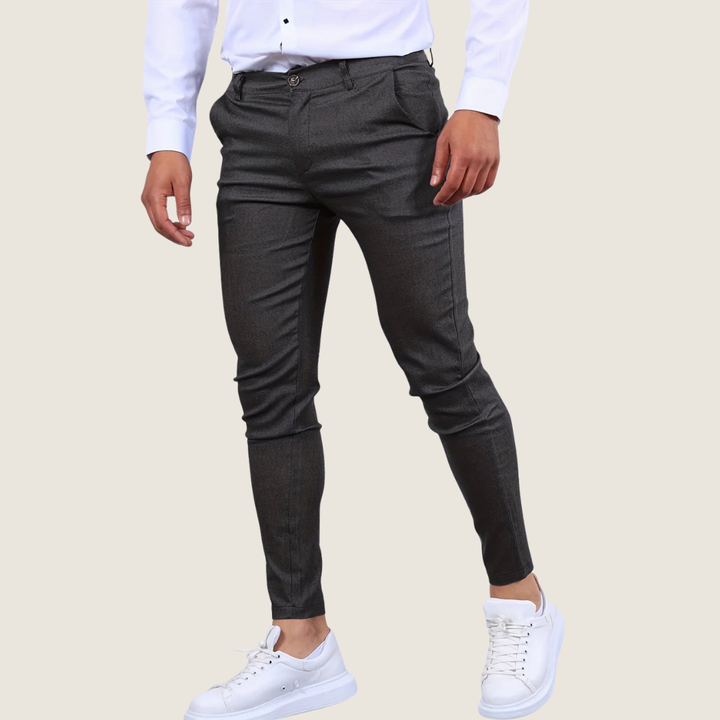Men's slim fit tapered ankle pants, elegant dress trousers suitable for both formal and casual settings.