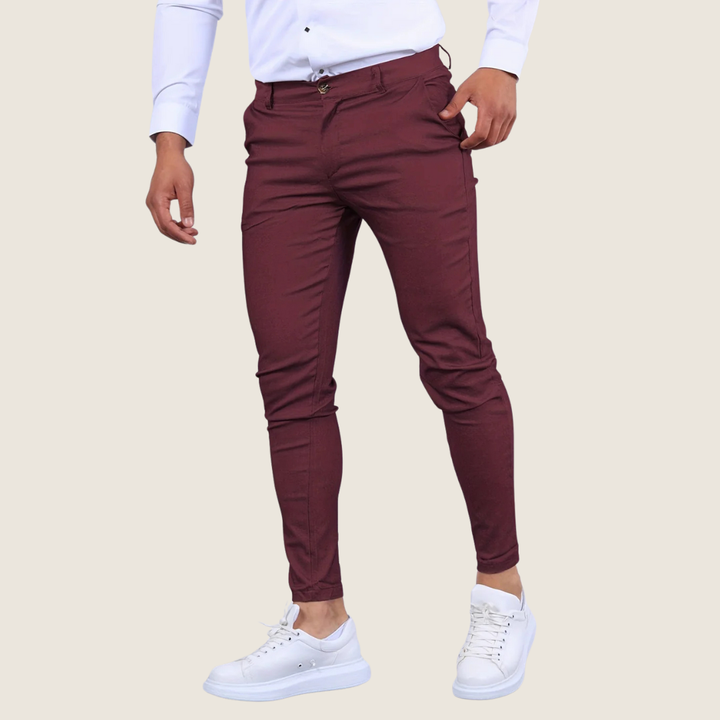 Fashionable men's slim fit ankle pants, modern tapered dress trousers for sophisticated smart casual wear.