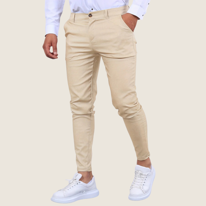 Men's modern slim fit ankle dress trousers, versatile tapered pants for smart casual & office fashion.