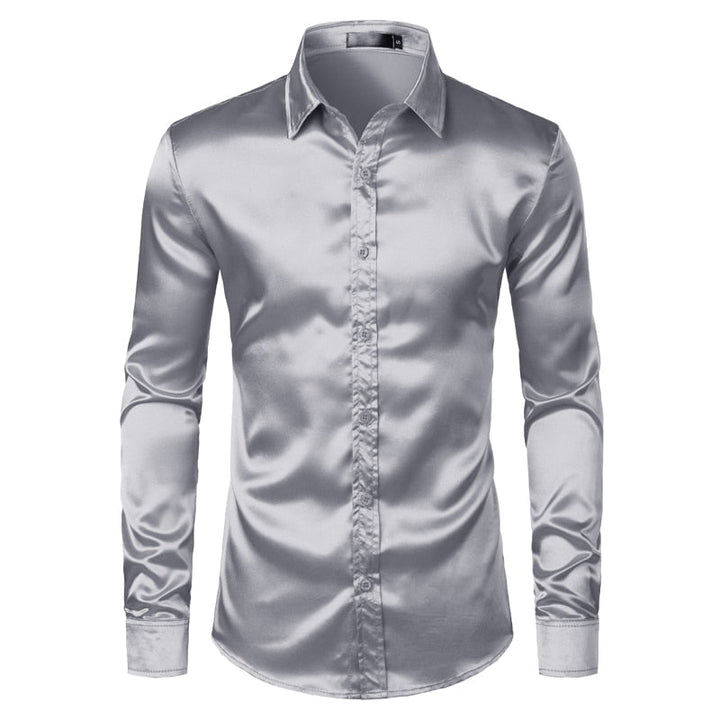 Elegant men's slim fit dress shirt with pointed collar. Ideal for professional business meetings & formal events.
