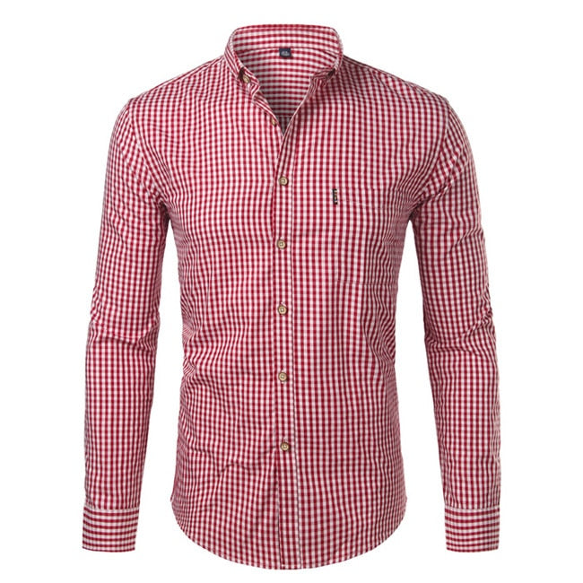 Stylish men's smart casual checkered shirt, slim fit button down, perfect for a modern look.