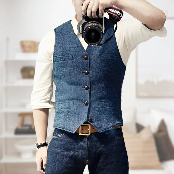 Men's slim fit herringbone tweed waistcoat. Perfect for formal events, business, or weddings.