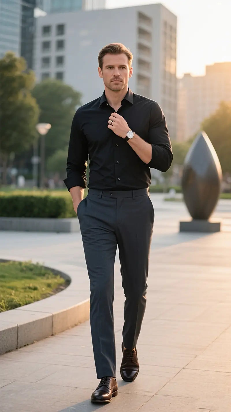 Comfortable & professional men's slim fit long sleeve dress shirt. Perfect business wear & formal attire.