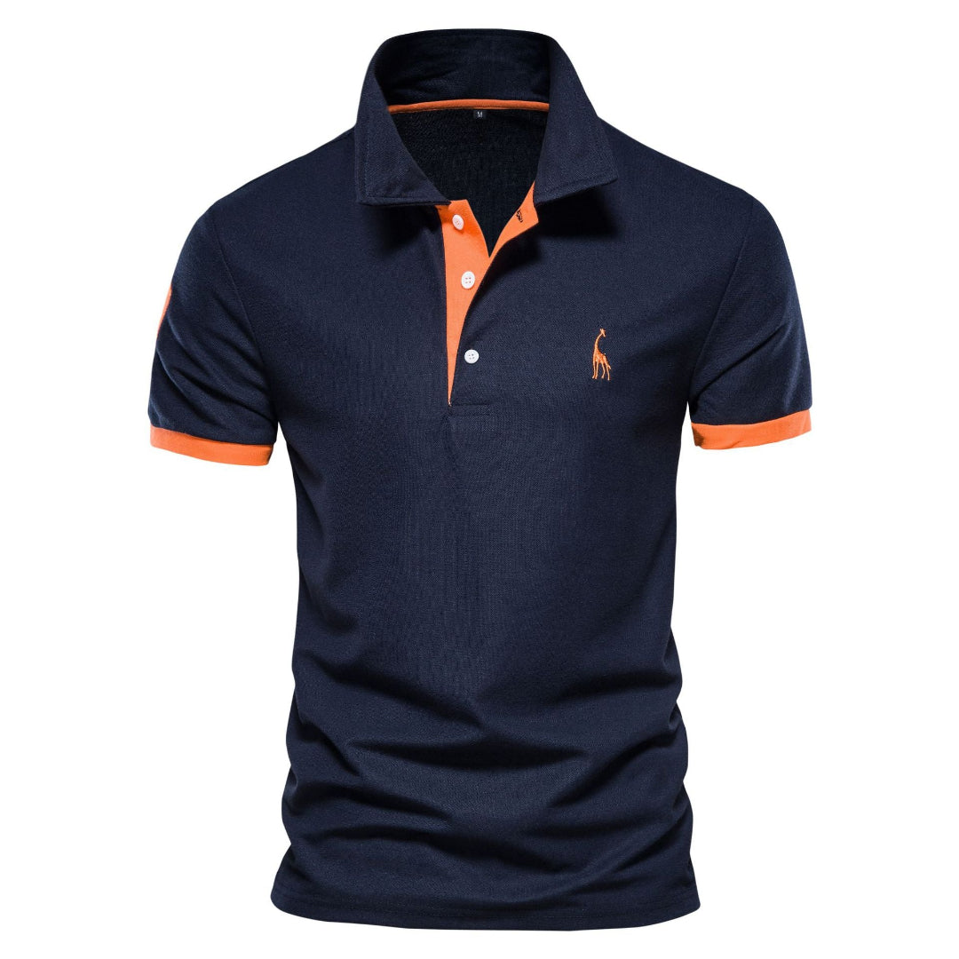 Men's slim fit polo shirt with contrast trim, short sleeves. Stylish and versatile for casual wear.