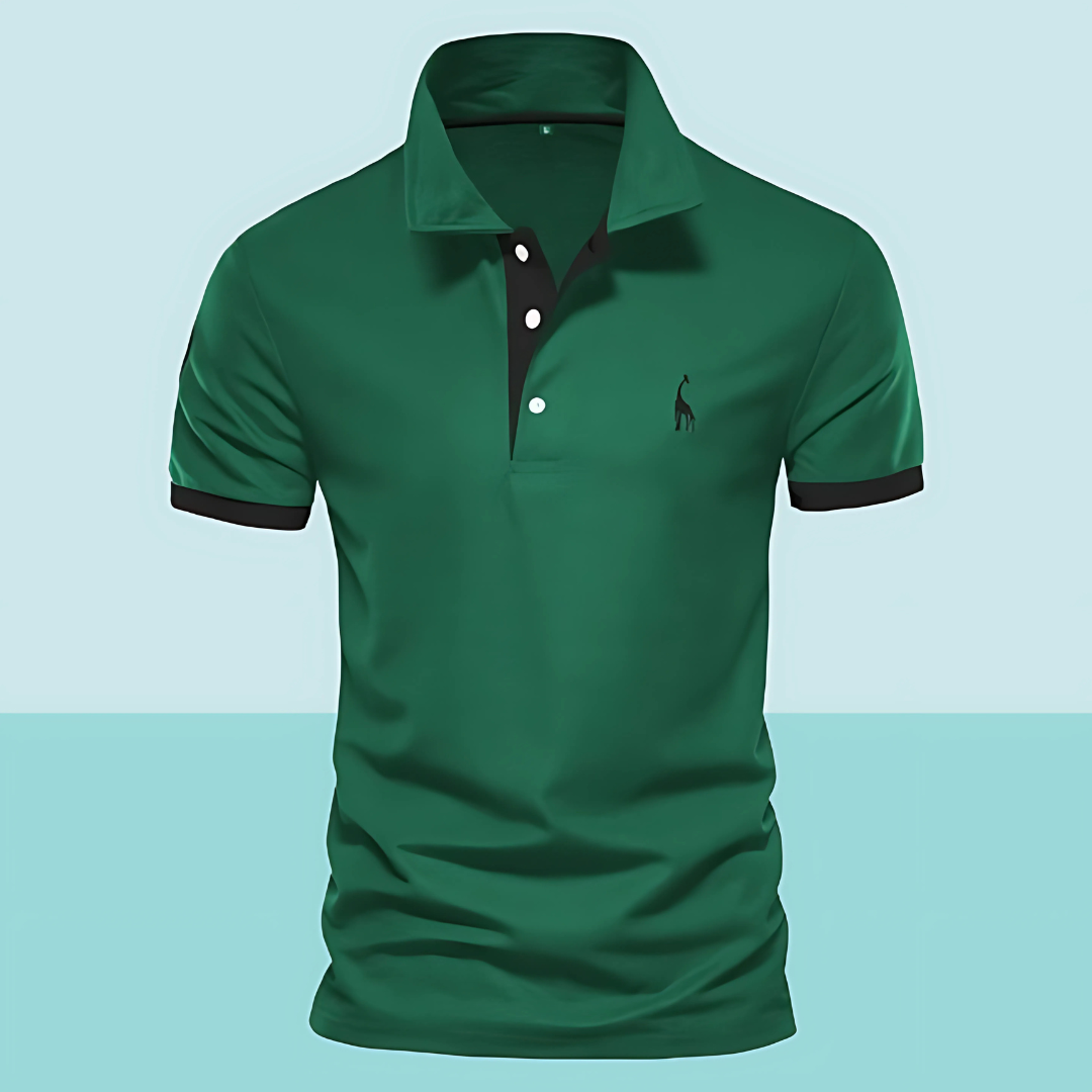Men's slim fit short sleeve polo shirt featuring a chic contrast trim. Modern and fashionable everyday wear.
