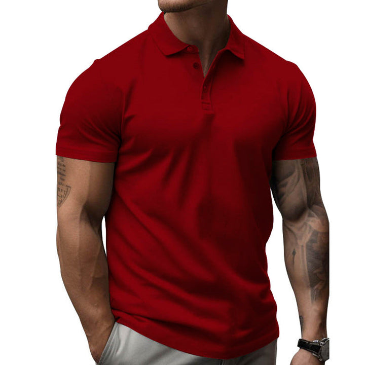 Summer men's short sleeve polo, slim-fit. Breathable performance top for warm weather fashion.