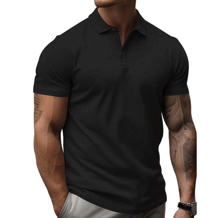 Athletic men's slim-fit performance polo. Short sleeve design for comfortable summer activity.