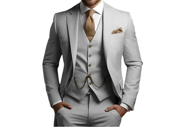 Elegant black men's slim fit three-piece suit for formal events, business meetings & evening occasions.