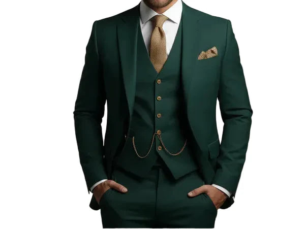 Sharp purple men's slim fit three-piece suit, perfect for grooms, special occasions & fashion-forward events.
