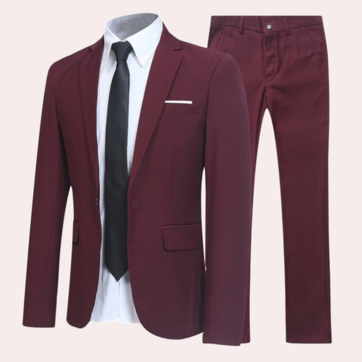 Stylish men's slim fit suit, a two-piece set for contemporary formal wear, business & wedding attire.
