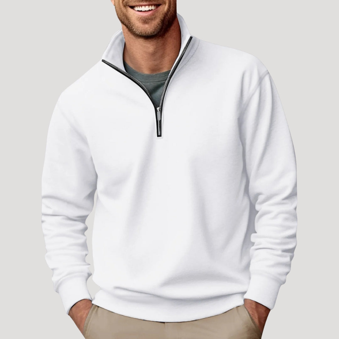 Men's smart casual quarter-zip pullover sweater. Versatile long-sleeve top for everyday comfort & fall fashion.
