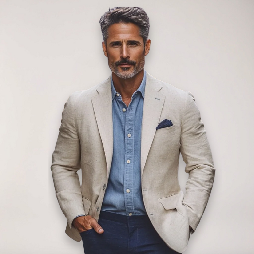 Men's smart casual tailored blazer for office wear. Stylish & versatile business casual jacket for events.