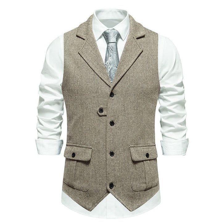 A versatile men's fashion vest, perfect for layering in smart casual or formal business attire.