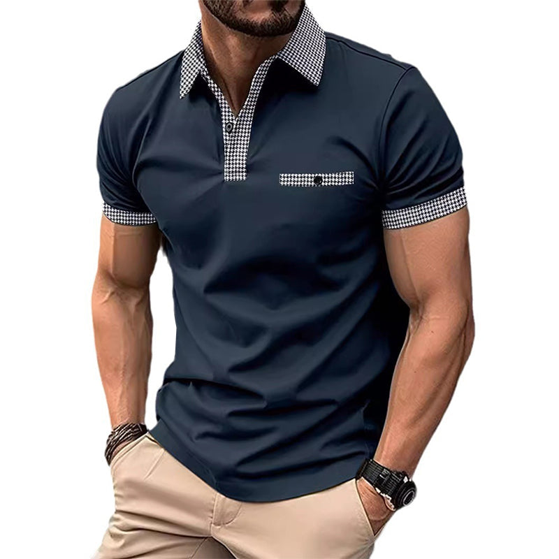 Men's sporty checkered polo shirt, dynamic style, short sleeve, perfect for summer casual wear.