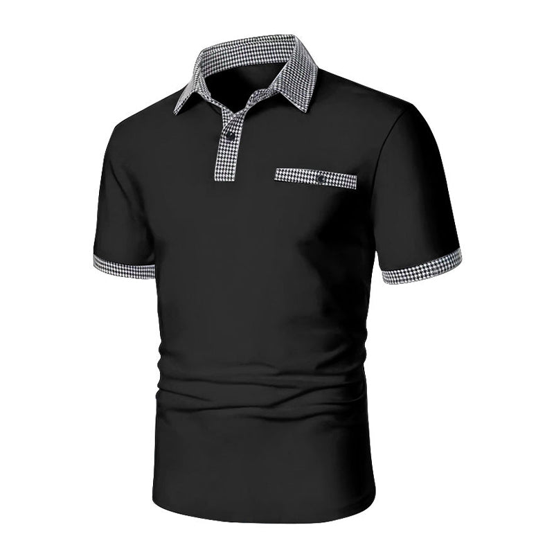 Sporty men's casual shirt, short sleeve, checkered pattern, versatile for summer outings.