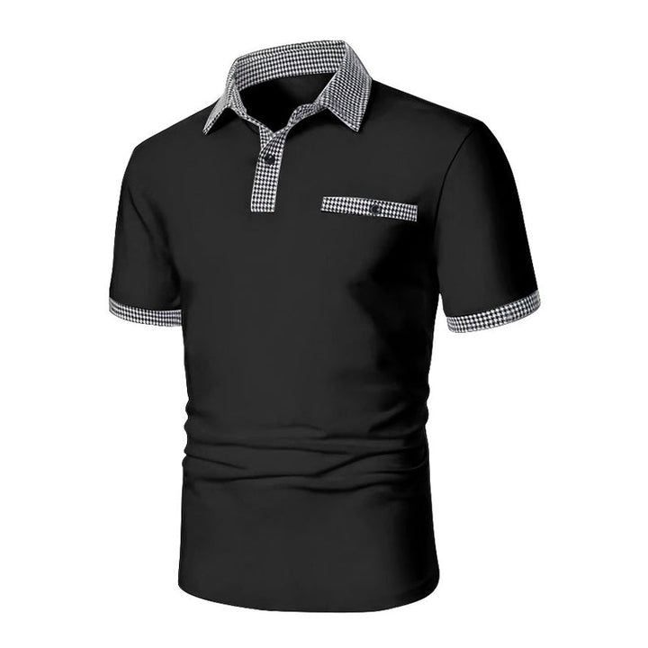 Sporty men's casual shirt, short sleeve, checkered pattern, versatile for summer outings.