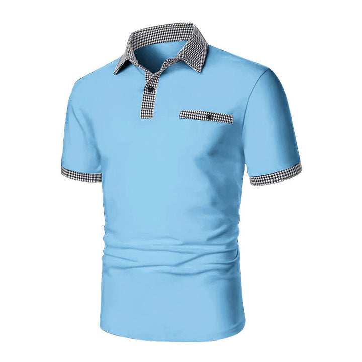 Men's stylish checkered short sleeve polo shirt, dynamic for summer fashion and everyday comfort.