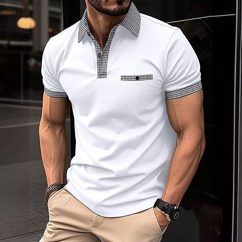 Comfortable men's summer top, short sleeve, checkered pattern, ideal for sporty and everyday wear.