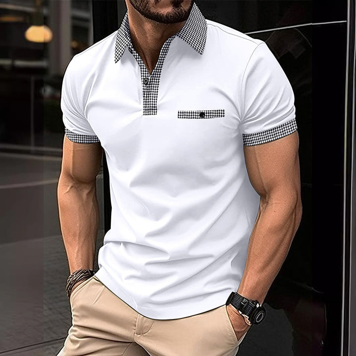 Comfortable men's summer top, short sleeve, checkered pattern, ideal for sporty and everyday wear.