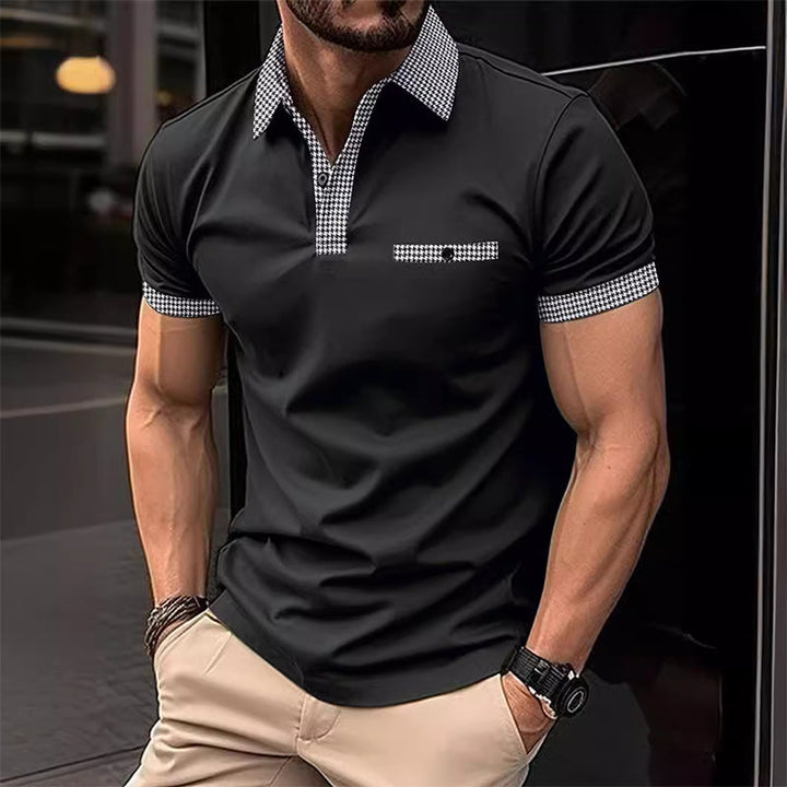 Versatile men's checkered polo shirt, smart casual look, comfortable and stylish for any man.