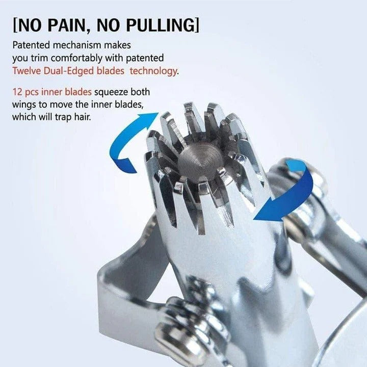 Precision manual stainless steel nose & ear hair trimmer for effective hair removal.