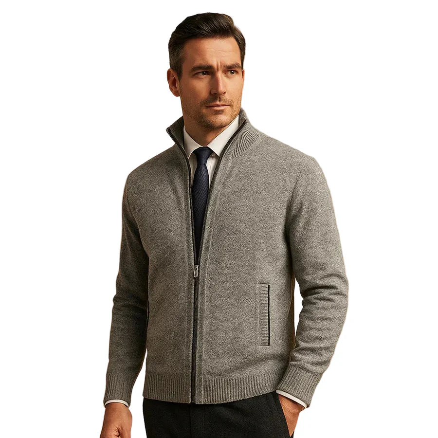 Comfortable men's long sleeve casual sweater, a versatile stand collar zip cardigan.