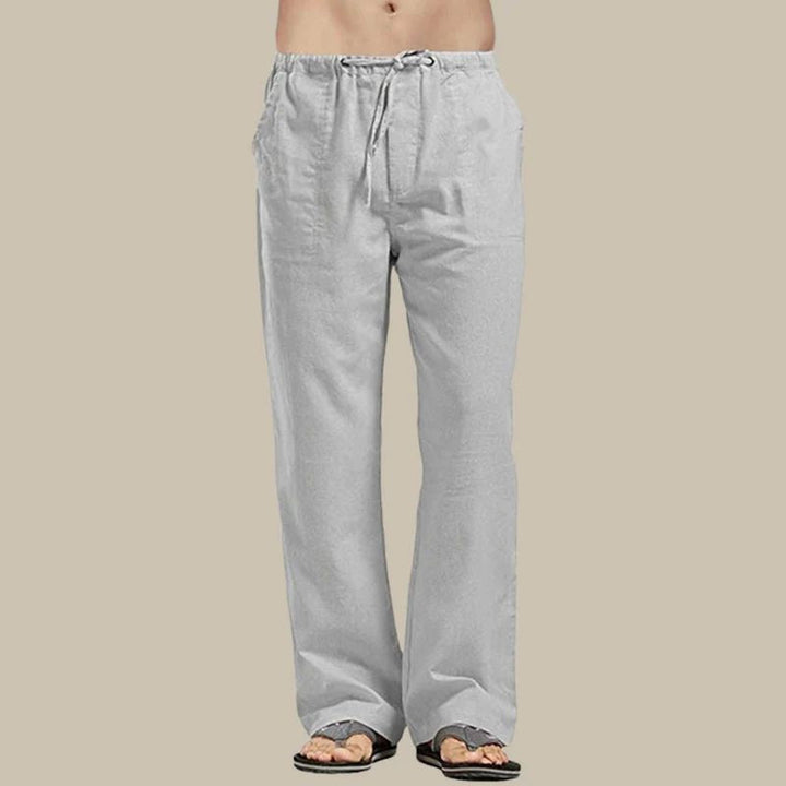 Men's straight-cut drawstring summer pants, relaxed fit, comfortable for warm weather.