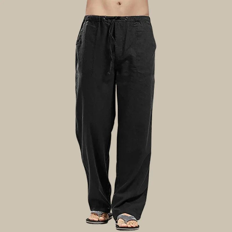 Men's straight-cut drawstring summer pants, casual, comfortable, ankle length, perfect for warm weather.