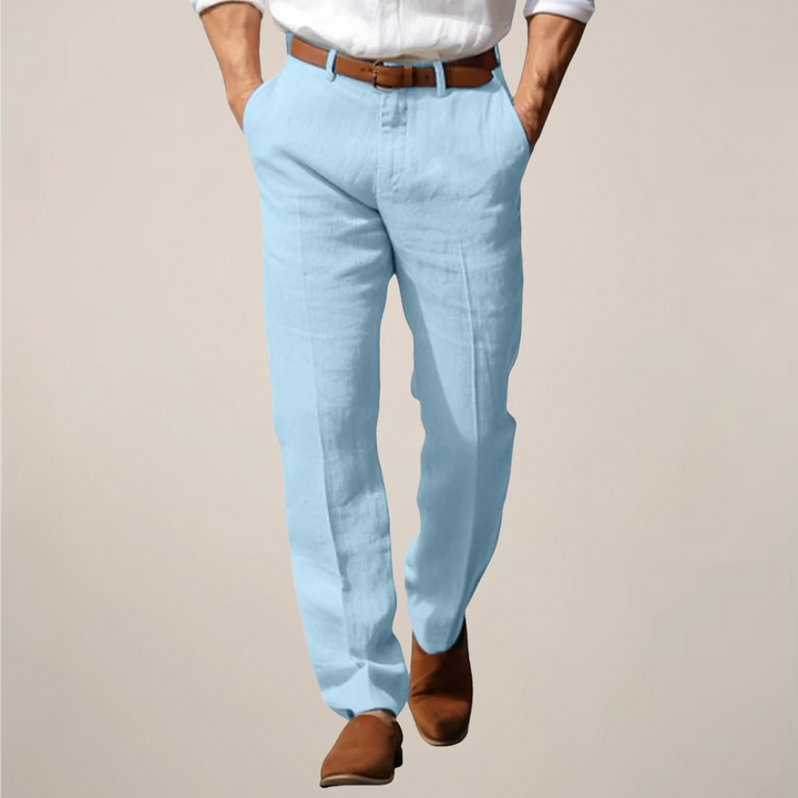 Modern men's straight-leg summer trousers, great for casual events, office wear, and stylish comfort.